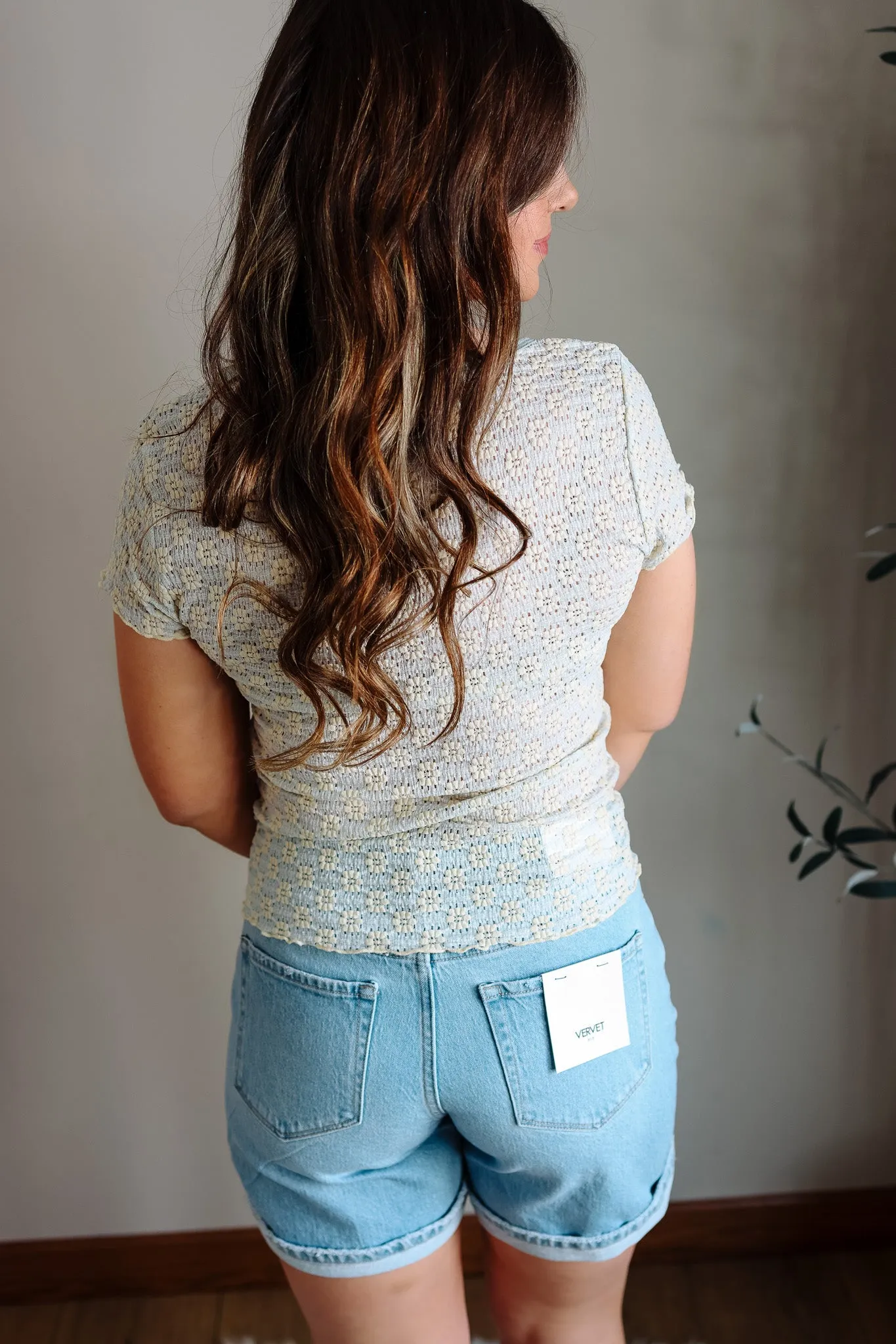 Lennox Floral Lace Cabbage Hem Tee - Aqua