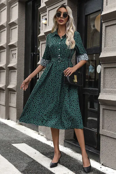 Lex Polka Dot Tied Button Up Dress