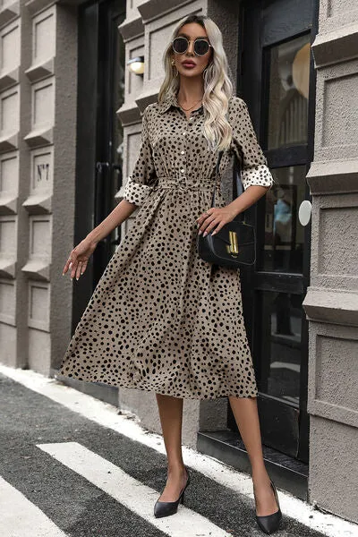 Lex Polka Dot Tied Button Up Dress