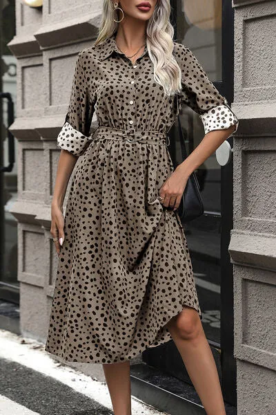 Lex Polka Dot Tied Button Up Dress