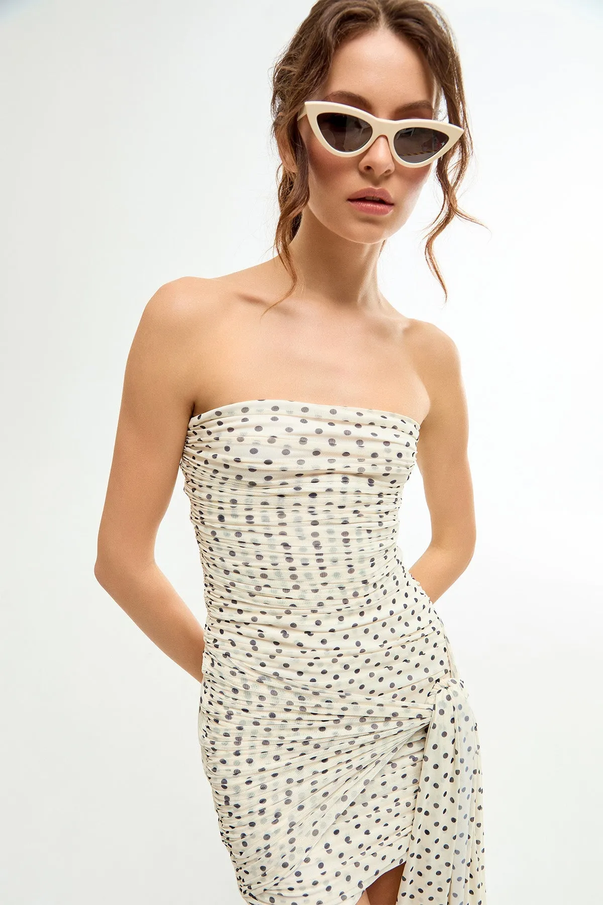 LIBBY Polka Dot Patterned Tulle Mini Dress