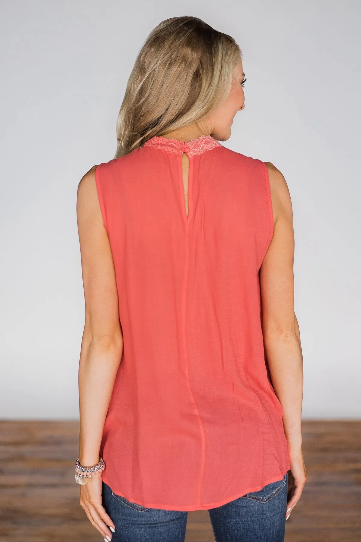 Like I Loved You Lace Tank Top- Coral