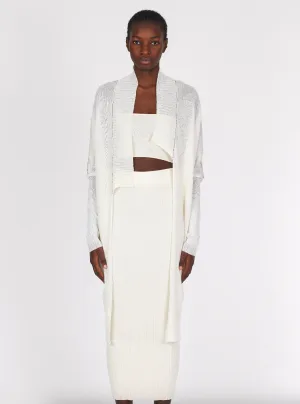 Linen Midi Contrast Stitch Cardigan - White