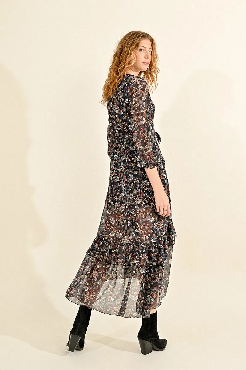 LONG PRINTED WRAP DRESS