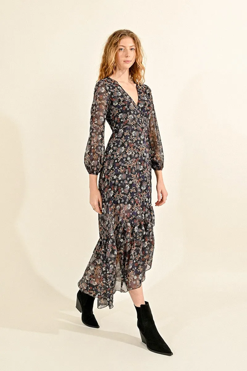 LONG PRINTED WRAP DRESS