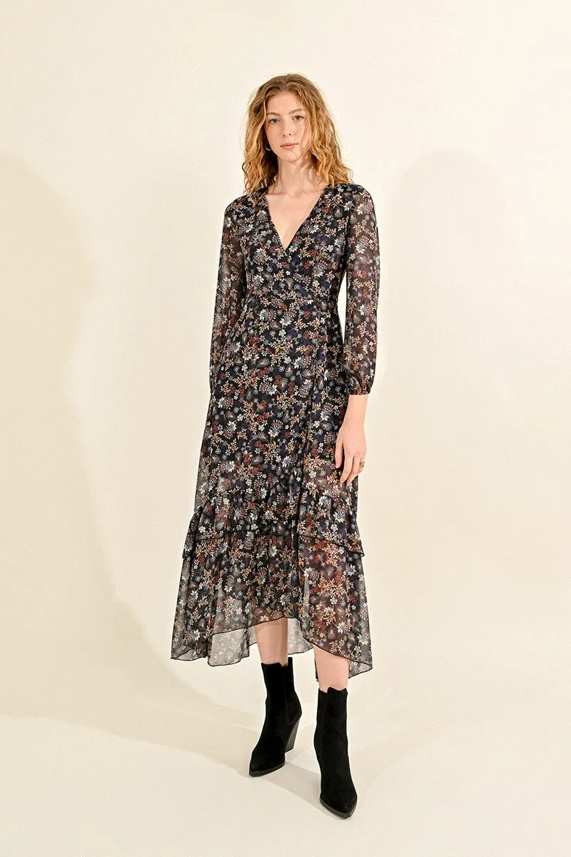 LONG PRINTED WRAP DRESS