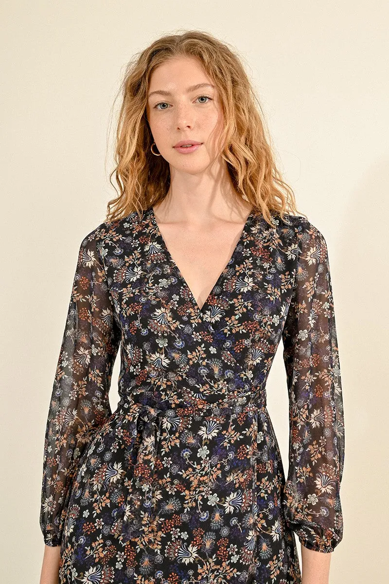 LONG PRINTED WRAP DRESS