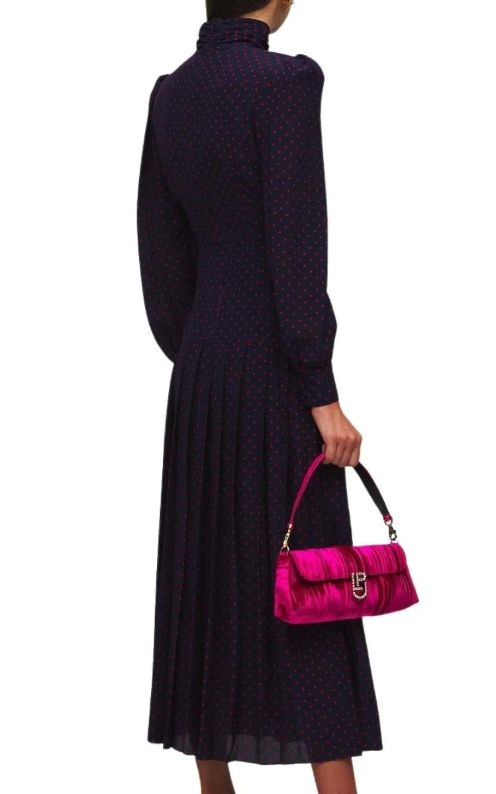 Long-Sleeve Highneck Polka-Dot Dress