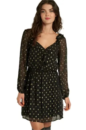 Long Sleeve Lurex Polka Dot Mini Dress
