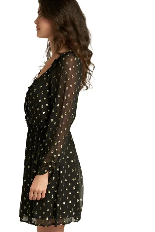 Long Sleeve Lurex Polka Dot Mini Dress