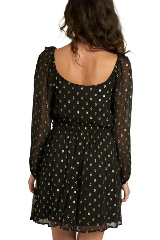 Long Sleeve Lurex Polka Dot Mini Dress