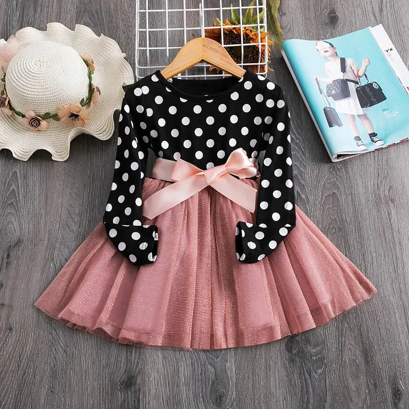Long Sleeve Polka Dot Baby Girl Princess Dress