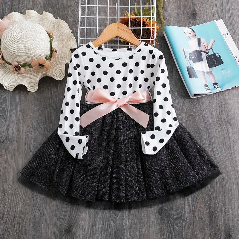 Long Sleeve Polka Dot Baby Girl Princess Dress