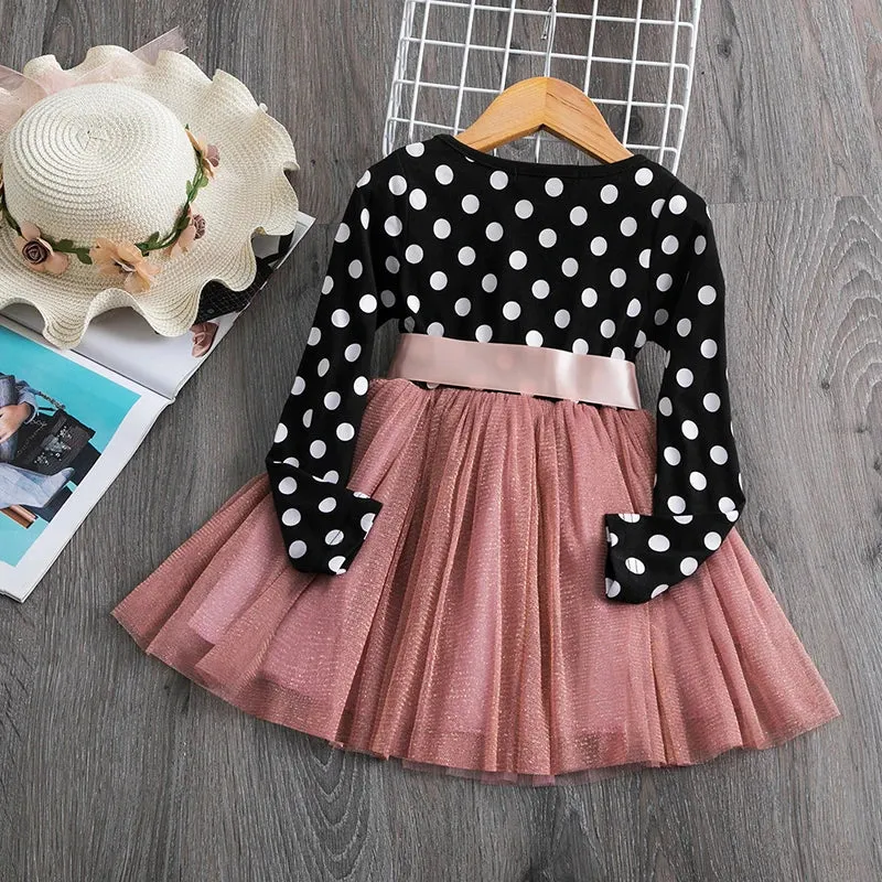 Long Sleeve Polka Dot Baby Girl Princess Dress