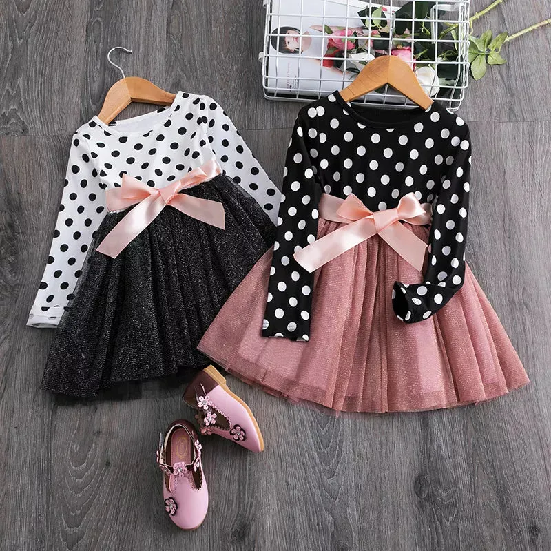Long Sleeve Polka Dot Baby Girl Princess Dress