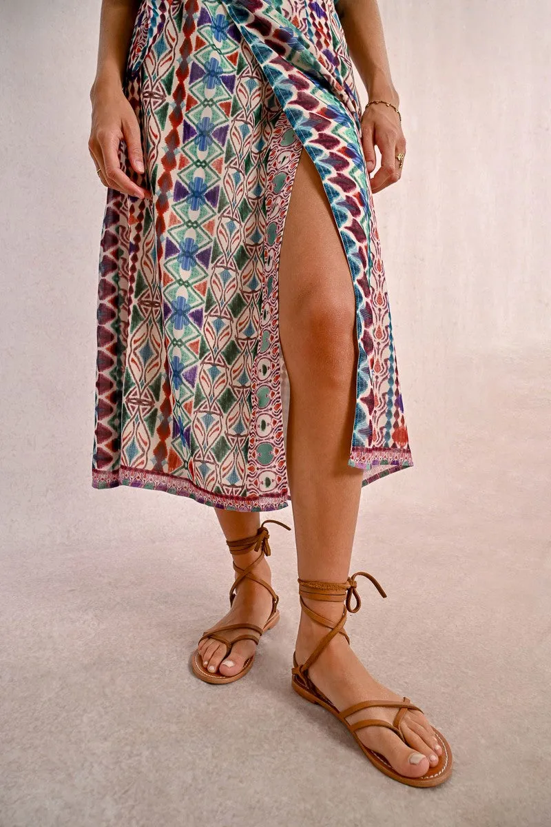 LONG WRAP SKIRT, PRINTED