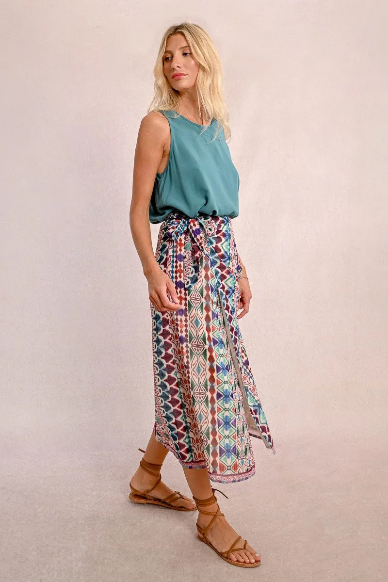 LONG WRAP SKIRT, PRINTED