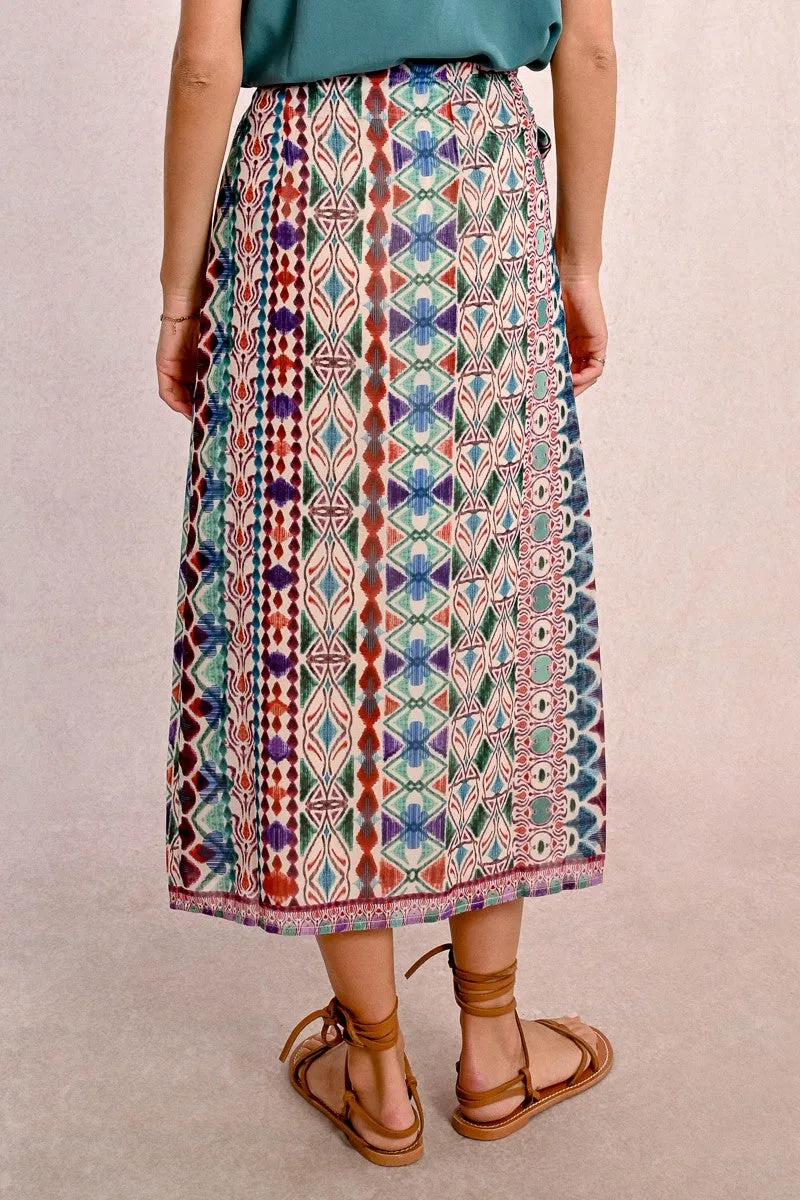 LONG WRAP SKIRT, PRINTED