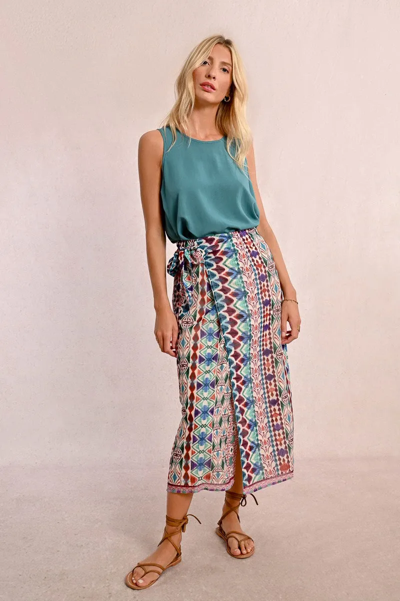 LONG WRAP SKIRT, PRINTED