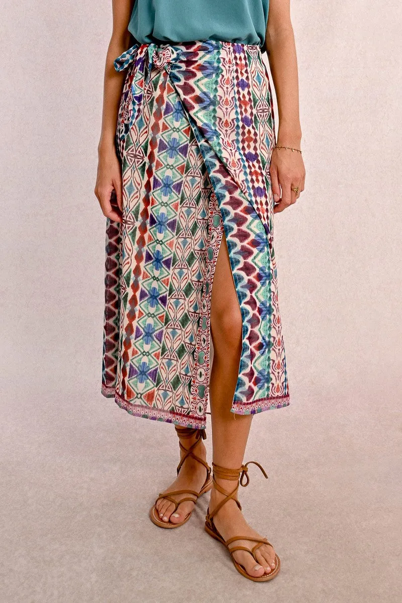 LONG WRAP SKIRT, PRINTED