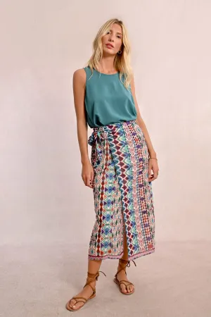 LONG WRAP SKIRT, PRINTED