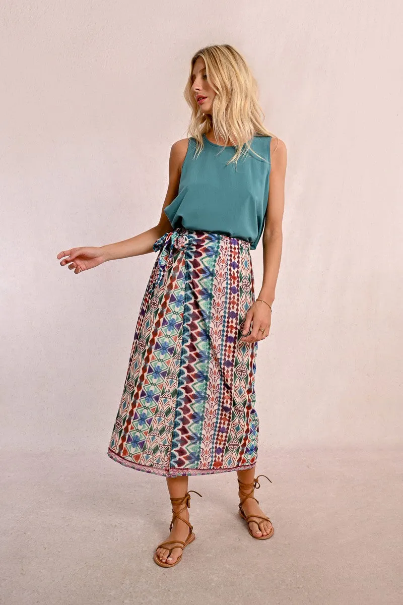 LONG WRAP SKIRT, PRINTED