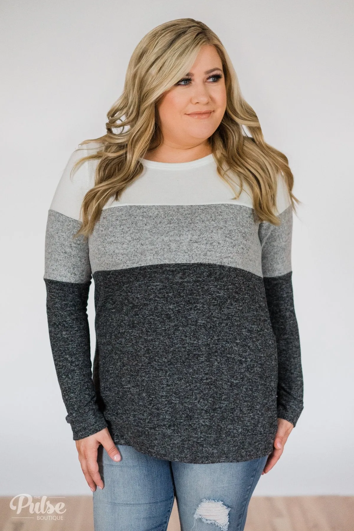 Lookin' Cute In A Color Block Top- Grey & Ivory