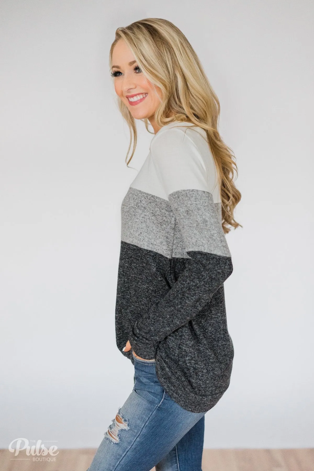 Lookin' Cute In A Color Block Top- Grey & Ivory