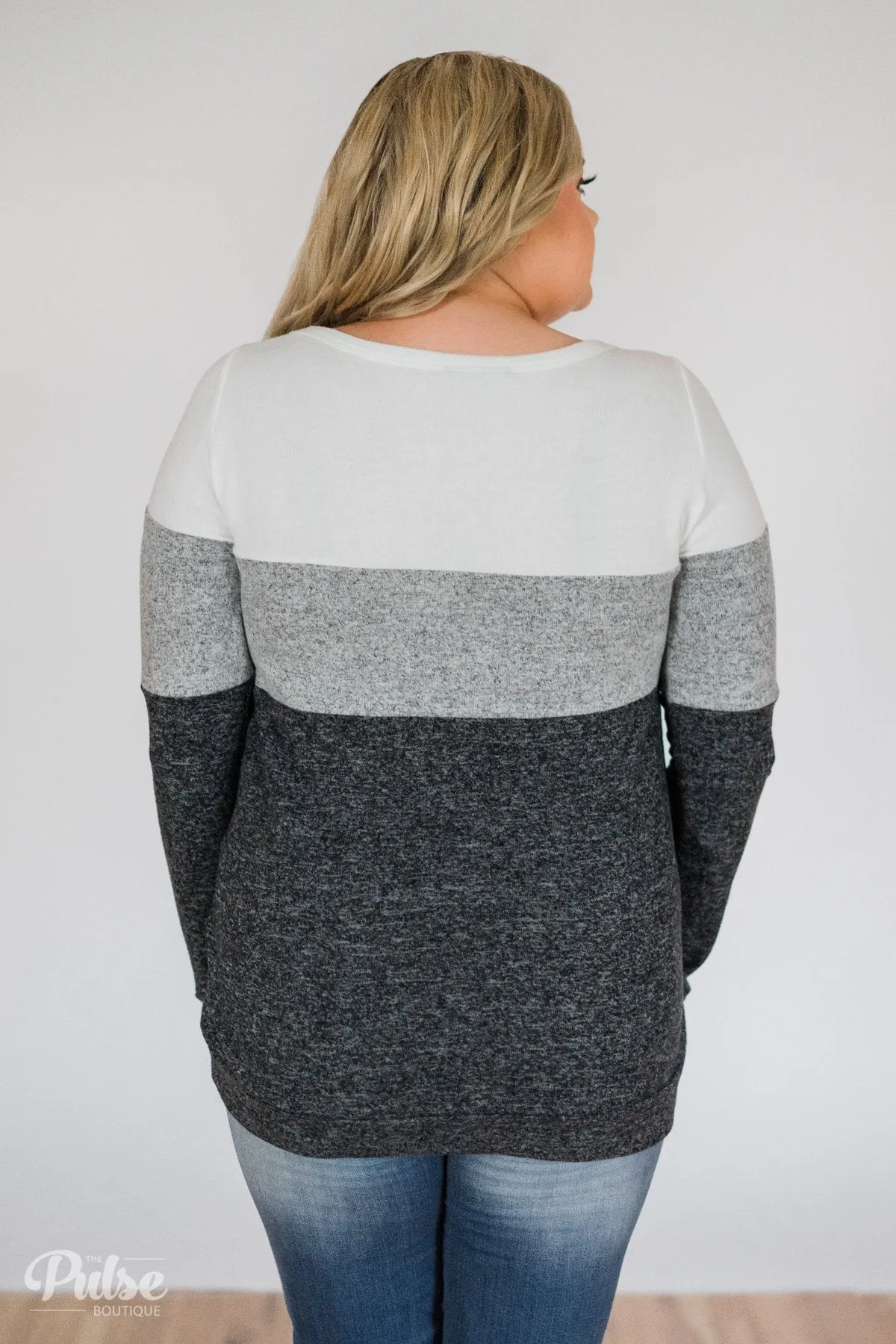 Lookin' Cute In A Color Block Top- Grey & Ivory