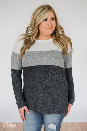 Lookin' Cute In A Color Block Top- Grey & Ivory