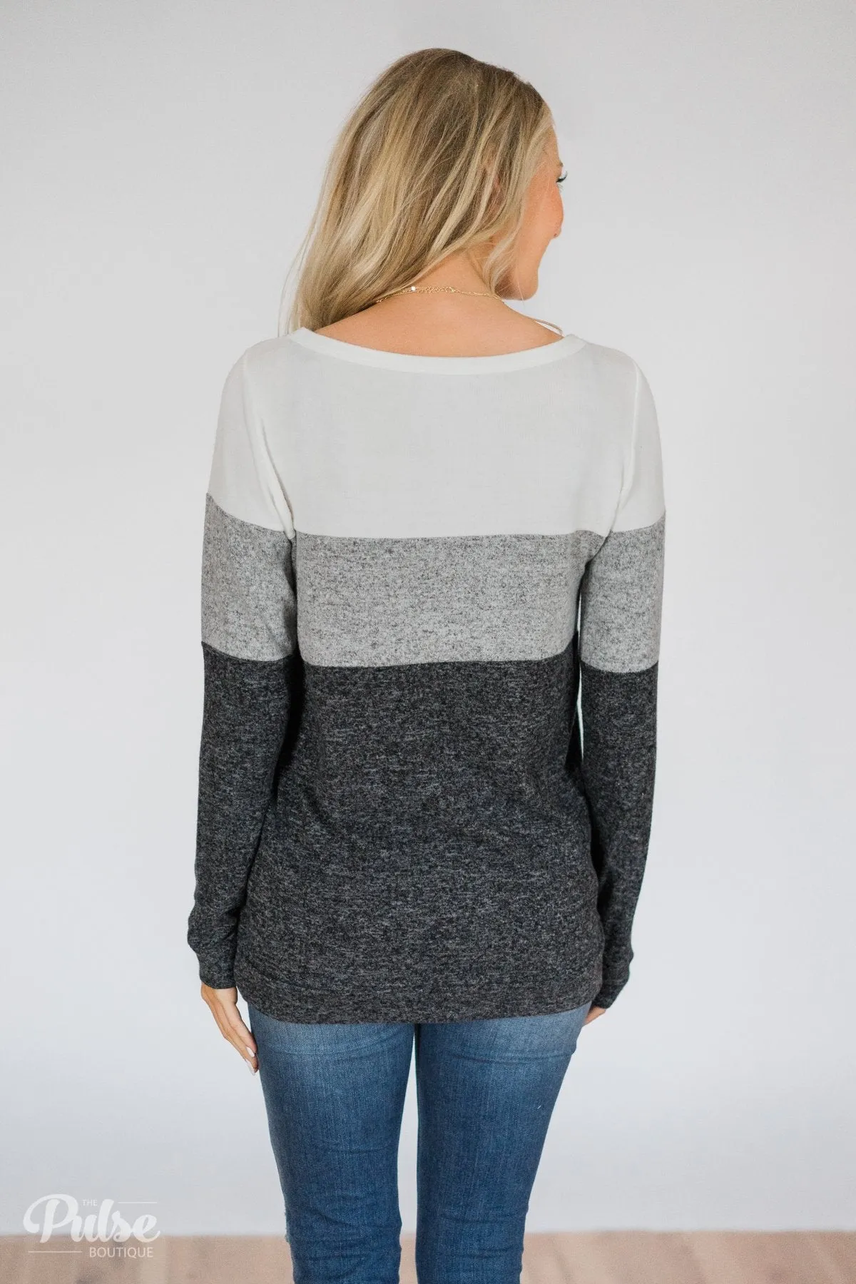 Lookin' Cute In A Color Block Top- Grey & Ivory