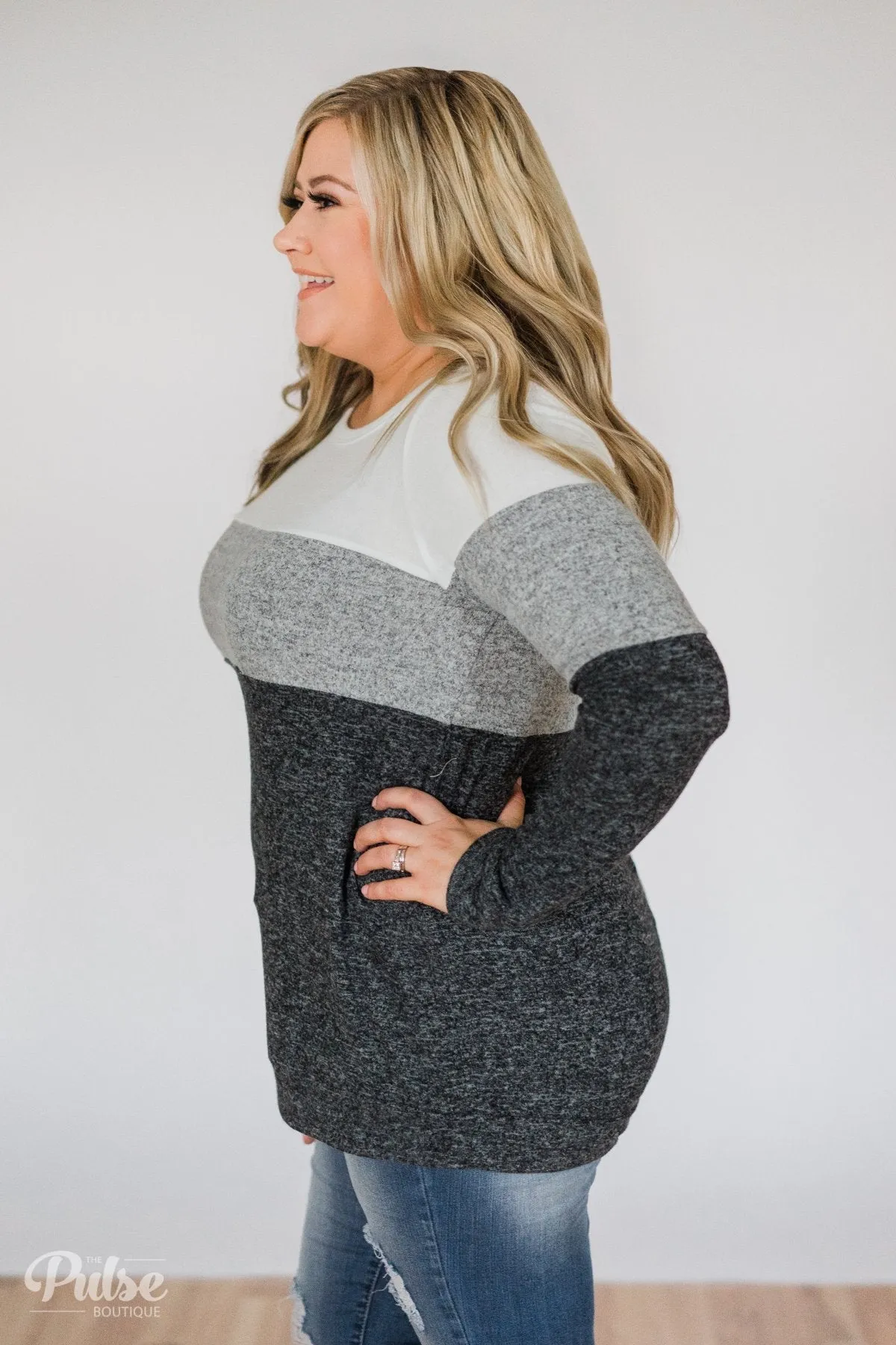 Lookin' Cute In A Color Block Top- Grey & Ivory