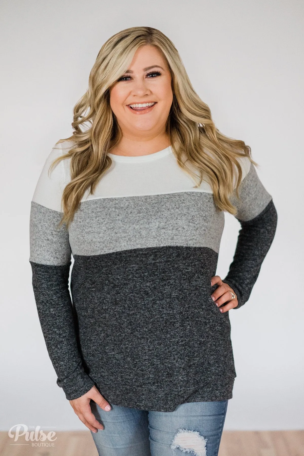 Lookin' Cute In A Color Block Top- Grey & Ivory