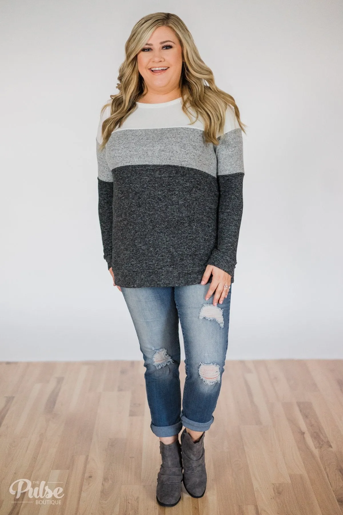 Lookin' Cute In A Color Block Top- Grey & Ivory