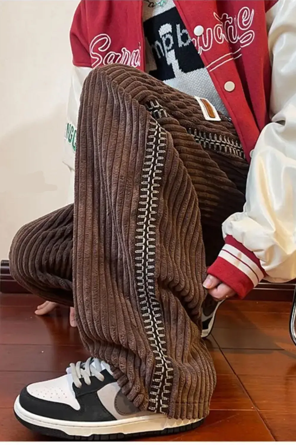 Loose Side Pattern Corduroy Men Pants