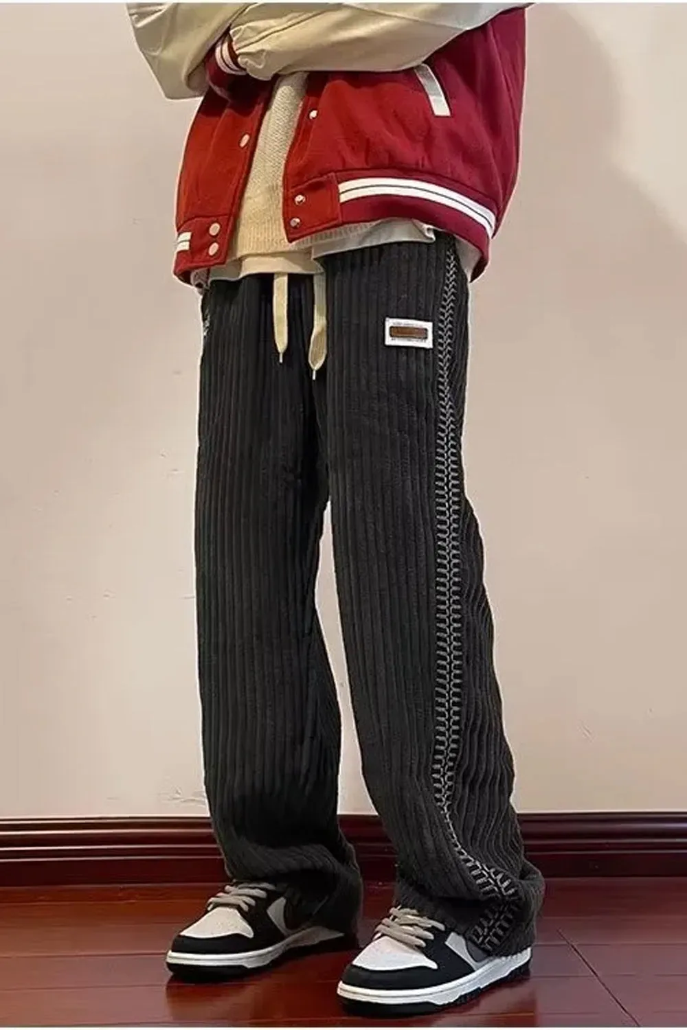 Loose Side Pattern Corduroy Men Pants