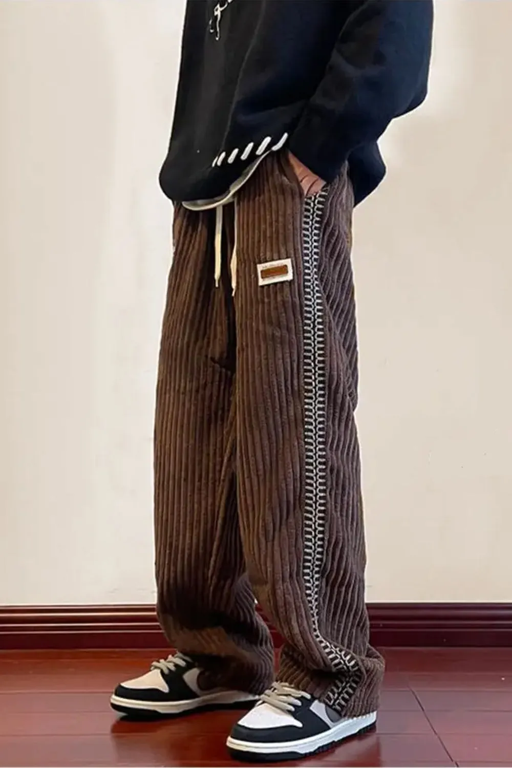 Loose Side Pattern Corduroy Men Pants