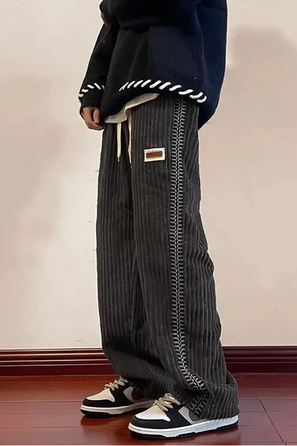 Loose Side Pattern Corduroy Men Pants