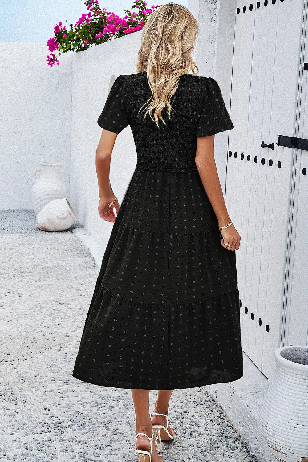 Lori Swiss Dot Short Sleeve Smocked Dress