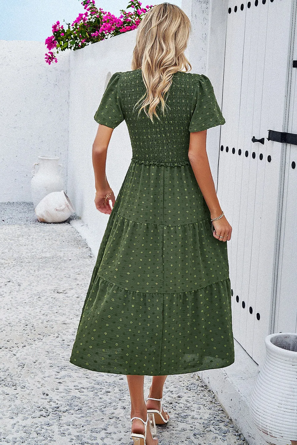 Lori Swiss Dot Short Sleeve Smocked Dress