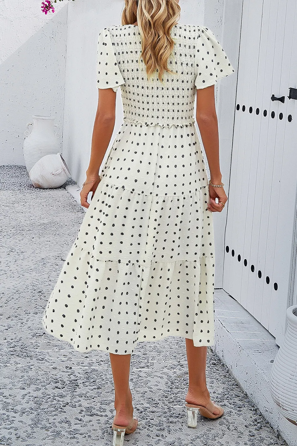 Lori Swiss Dot Short Sleeve Smocked Dress
