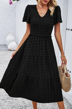 Lori Swiss Dot Short Sleeve Smocked Dress