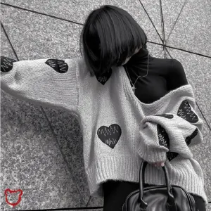 Love-Themed Casual Knit Sweater