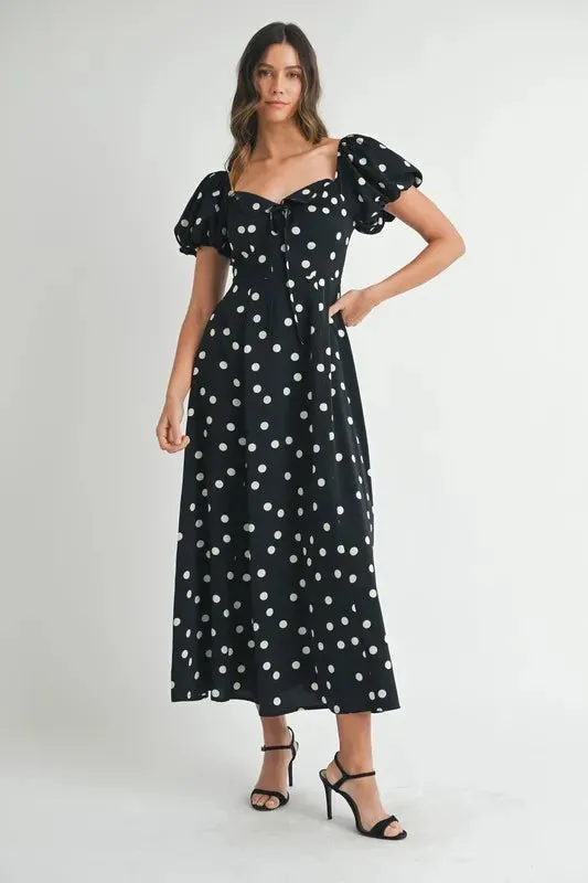 MABLE Polka Dot Puff Sleeve Midi Dress