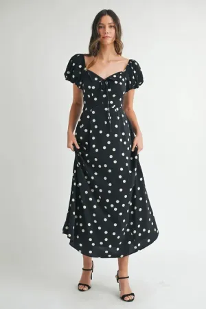 MABLE Polka Dot Puff Sleeve Midi Dress
