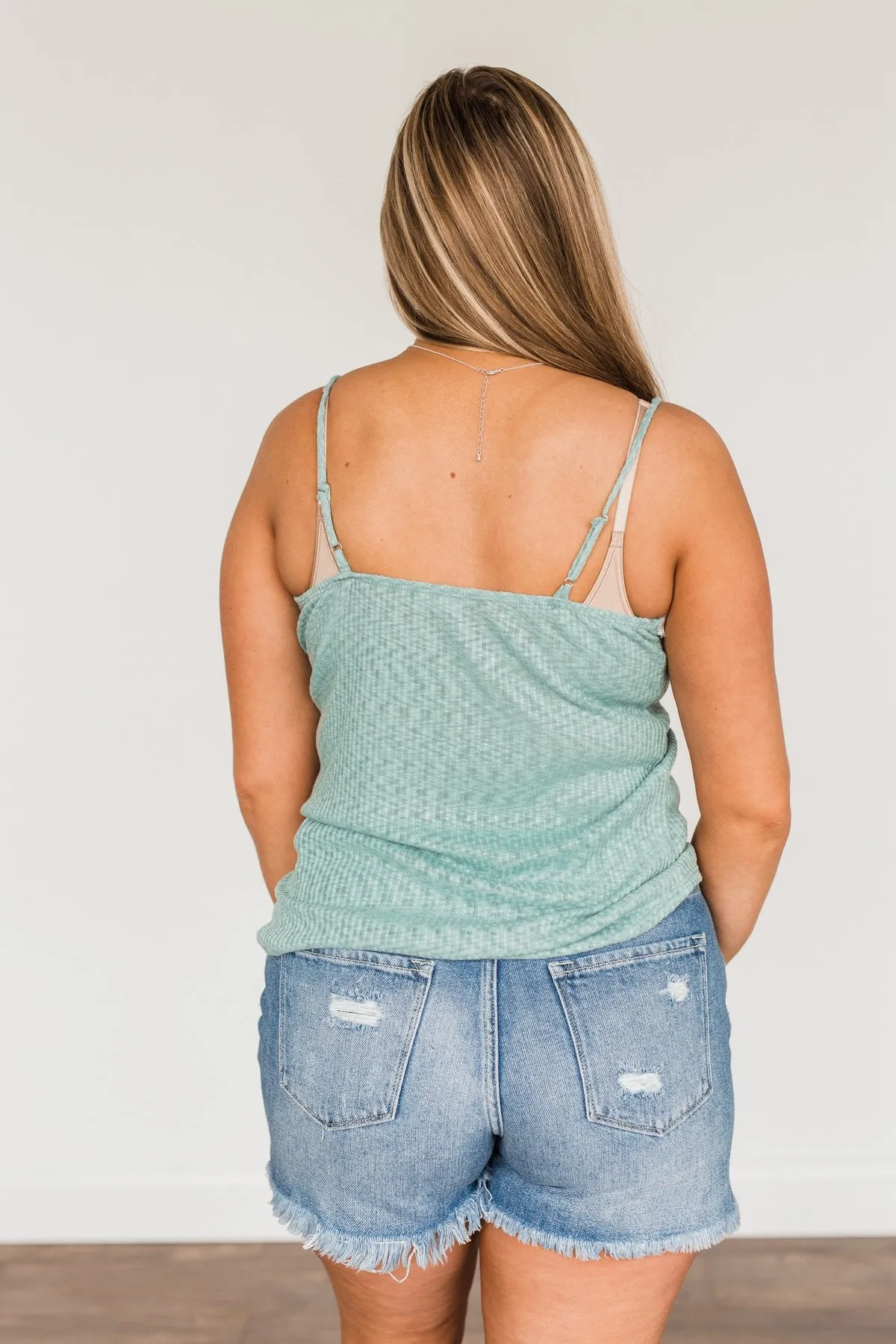 Make Life Beautiful Lace Knit Tank Top- Dusty Teal