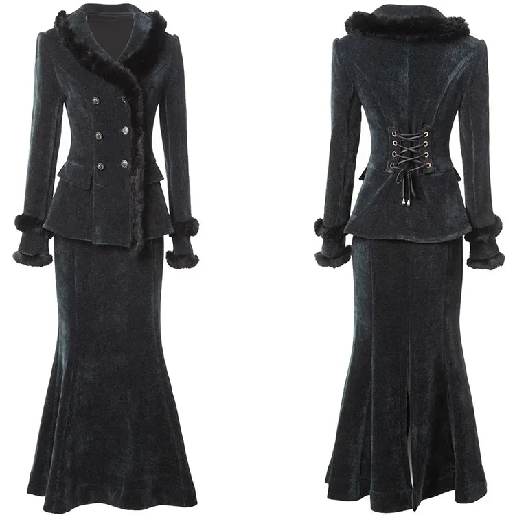 Makenzie Double Breasted Jacket    Mermaid Skirt Office Lady 2-Piece Velvet Set