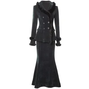 Makenzie Double Breasted Jacket    Mermaid Skirt Office Lady 2-Piece Velvet Set