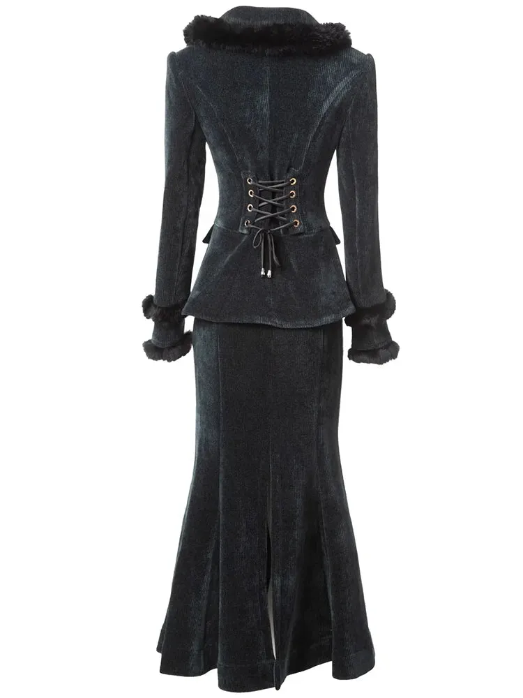 Makenzie Double Breasted Jacket    Mermaid Skirt Office Lady 2-Piece Velvet Set