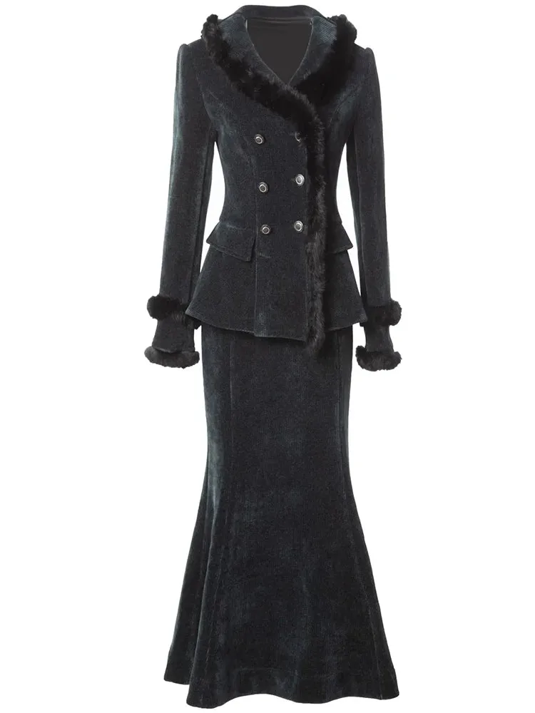 Makenzie Double Breasted Jacket    Mermaid Skirt Office Lady 2-Piece Velvet Set
